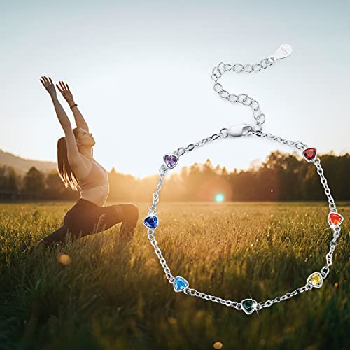 Chakra Ankle Bracelet Sterling Silver Triangle Chakra Anklet 7 Chakra Trigon Summer Beach Anklet Bracelet Link Hot Wife Ankle Bracelet Birthday Christmas Gifts For Women Wife Girlfriend #TOP5