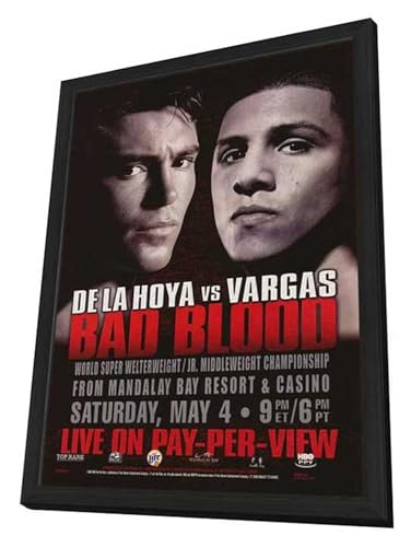 ArtFuzz Oscar De La Hoya vs. Fernando Vargas 11 x 17 Boxing Promo Poster - Style A - in Deluxe Black Aluminum Poster Changeable Frame
