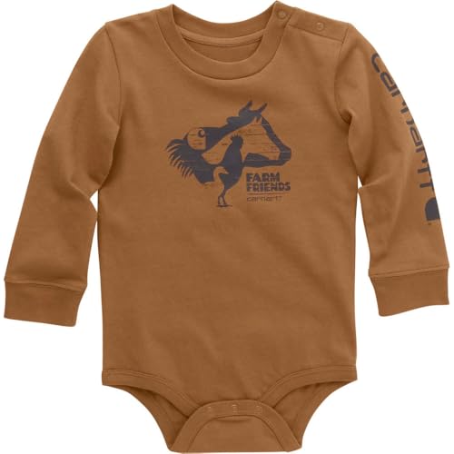 Image of Carhartt Kid's CA6566 Long-Sleeve Farm Animal Bodysuit - Boys 9 Months Carhartt Brown