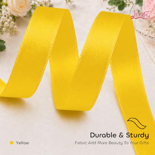 Image of Double Face Yellow Satin Ribbon 1-1 /2 inch X 25 Yards Polyester Yellow Ribbon for Gift Wrapping Very Suitable for Weddings Party Hair Bow Invitation Decorations and More