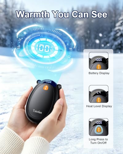 Taiofan Electric Hand Warmers Rechargeable - [with LED Display] | 2 Pack Magnetic Cute Bear Stocking Stuffers, Gifts for Christmas Men Women Teens Kids, Hunting Essentials,Black - image 2