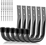 HORUSDY 6-Pack Heavy Duty Metal Wall Hooks, Large Garage Storage & Organization Hooks for Tools, Extension Cords, Ladders, and Bags, Wall Mount J Hooks for Indoor Outdoor Use, Gray