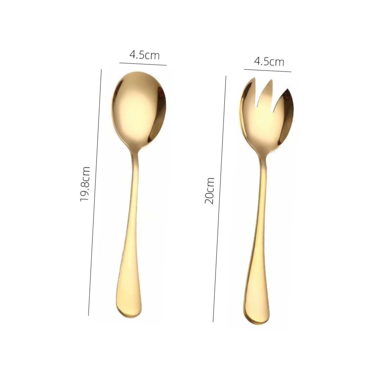Cabilock 2Pcs Golden Stainless Steel Serving Spoons and Forks Home Kitchen Salad Serving Utensils Heavy Duty Salad Spoons and Forks for Buffet and Catering