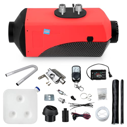 5KW / 8KW 12V Diesel Air Heater with LCD, Remote Control, Fuel Tank - Portable Night Parking Diesel Heater for Truck, Boat, Motorhome, Camping, Warehouse Heating (Colour D, 8KW)