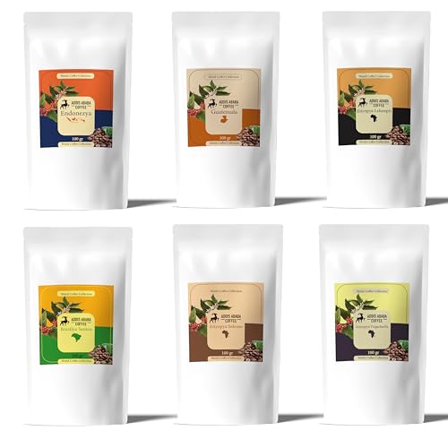 Dünya Kahveleri 6 çeşit X 100 g - Arabica -/Brezilya Santos/Endonezya/Etiyopya Sidamo/Etiyopya Yirgacheffe/Guatemala - (Espresso Öğütüm)