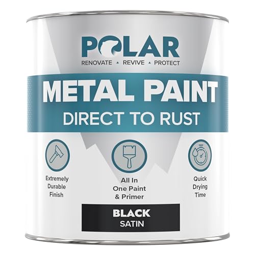 Polar Metal Paint - 500ml | Satin Black | Direct to Rust All-in-One Primer Undercoat and Topcoat in One | Rust-Resistant Black Paint for Metal Steel Aluminium & Galvanised Iron