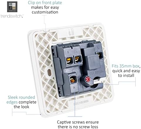 Trendi Switch ART-FSBL Trendi Artistic Modern Glossy Tactile Fused Spur Switch - Gloss Black