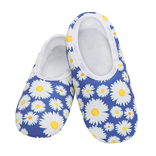 Image of Snoozies Garden Flowers Skinnies slipper socks for Women Non-Slip Lightweight Soft Sherpa Lining Foldable Travel