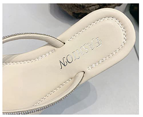 JITUUE Bling Sandals For Women,Clip Toe Glittery Flip Flops Leather Fashion Comfy Flat Sandals Summer Beach Slip On Shiny Shoes(cream-colored,US 9 — view 3