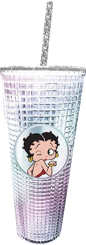 Image of Spoontiques Diamond Tumbler, 20oz - Textured Cup w /Staw, Double Wall Insulated, BPA Free - Betty Boop