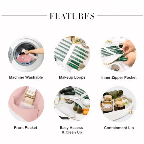 Vomgomfom 20 inch Drawstring Makeup Bag Open Flat,Waterproof Magic Cosmetic Pouch for Women,Pink3