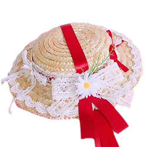 Xinsheinelry Sombrero victoriano de encaje para mujeres y niñas, sombrero de paja con flores de encaje, lotila cosplay, accesorio de fiesta
