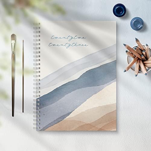 Burde Diary 2022 2023 Blue/Beige | Horizontal Layout | August 1 2022 to August 27 2023 | Week To View | Mid Year | Diary 22 23 | 21x16cm