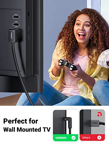 Ugreen Hdmi Cable 4K Right Angle 90 Degree Hdmi Cord High Speed Hdmi 2.0 Cable, 4K@60Hz Hd 3D 1080P Arc Compatible For Laptop Monitor Nintendo Switch Xbox Ps5 Ps4 Ps3 Pc Tv 3Ft #TOP1