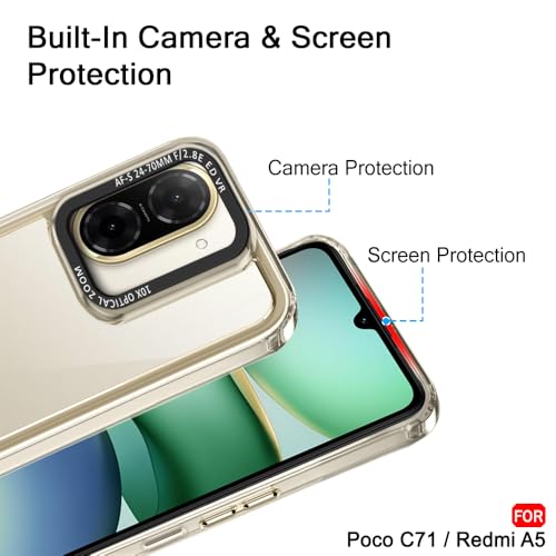 Image of TheGiftKart Hybrid Shockproof Back Cover Case for Poco C71 / Redmi A5 | Stylish Camera Border | Electroplated Buttons | Crystal Clear Hard Back Cover Case (TPU & PC, Transparent Bumper)
