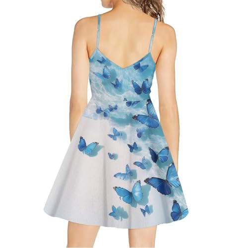 Image of Women's Spaghetti Strap Dress Summer Casual Swing Sundress Girls Beachwear Swing Mini Dress