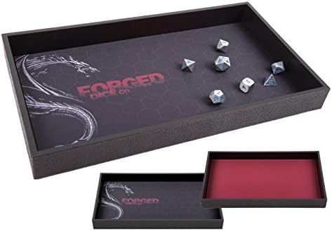 Forged Dice Co. Dice Tray 14" - Double Sided and Removable Neoprene Rolling Dice Mat - for Any Dice or Board Game, Tabletop RPGs Like D&D Pathfinder Roleplaying Game Black Tray w/Red/Black Mat