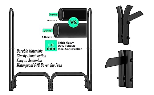Calidola 4Ft Firewood Rack Heavy Duty Indoor Outdoor Firewood Storage Log Rack With Cover，Black Round Tube #TOP2