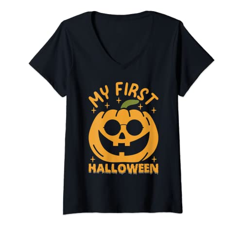 Femme Halloween Baby Shower Nouveau-né Baby My First Halloween T-Shirt avec Col en V