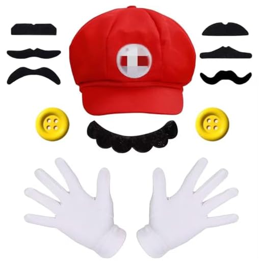 Fonyiunce Gorra Disfraz Accesorios, Rojo Sombrero de Lugi Bros, Carnaval Disfraz Lugi, para Adulto y Niños Fiestas de Carnaval Navidad Halloween