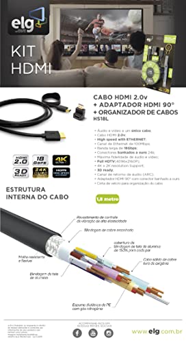 Kit Cabo HDMI 2.0-1.8m, Adaptador 90º, High Speed, Ethernet, 3D Ready, 4K UltraHD, Full HDTV, Tripla