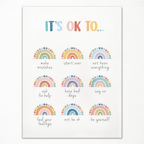 Wodkodnxy It's Okay To Not Be Okay Poster, Tela artistica da parete per la salute mentale positiva, poster affermazioni per bambini, poster per terapia del consulente scolastico, poster calmante sui
