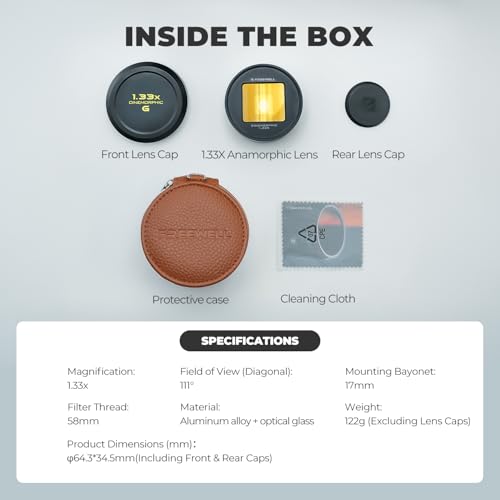 Freewell 1.33x Gold Anamorphic Lens Compatible with 17mm Mount iPhone, Samsung - Cinematic Smartphone Lens with Wide Aspect, Rich Gold Flare, and Enhanced Film Look