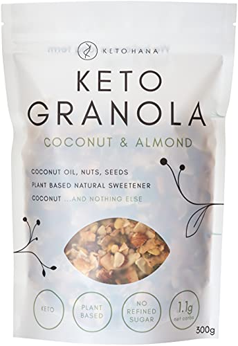 Keto Hana Coconut & Almond (Plant Based) Breakfast Snacking Granola Just 1.2g Net Carbs High Protein Healthy Keto Diet Granola (Four 300g/0.6lbs Bags)