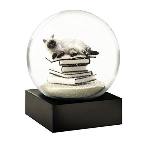 CoolSnowGlobes Cat on Books White Snow Globe by CoolSnowGlobes