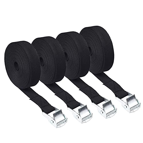 4 Pack Ratchet Tie Down Straps, 5m x 25mm Adjustable Retaining Tensioning Belts, Heavy Duty Lashing Straps with Buckle for Motorcycle, Vans, Trailer, Trucks, Luggage, Cargo.