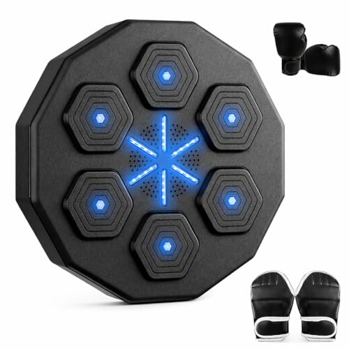 Gmdm Music Boxing Machine, Ideal Gifts for Adults, Teens, Kids, Wall Mounted Electronic Bluetooth Punching Target with Boxing Gloves, Fun Boxing Games for Home (Dark Black)