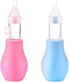 Aspirador nasal para bebé 2 piezas, aspirador nasal manual portátil, fácil de usar, limpiador nasal de silicona suave para bebé, principio de succión, rosa y azul
