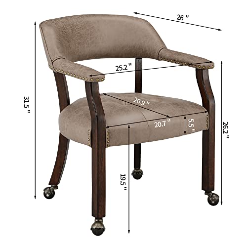 Moderion Solid Wood Boss Caption's Chairs,Dinning Chairs With Wheels And Arms,Office Desk Chairs, Classic Swivel Accent Chairs With Upholstered,Breathing Leather, 31.5¡±H For Living Room Light Brown #TOP2