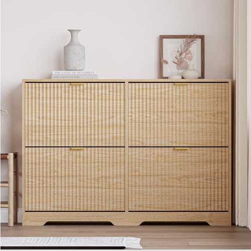 Image of BORNOON Large Shoe Cabinet for Entryway, Shoe Rack Cabinet with 4 Flip Drawer and Adjustable Shelves for Small Apartment, Foyer