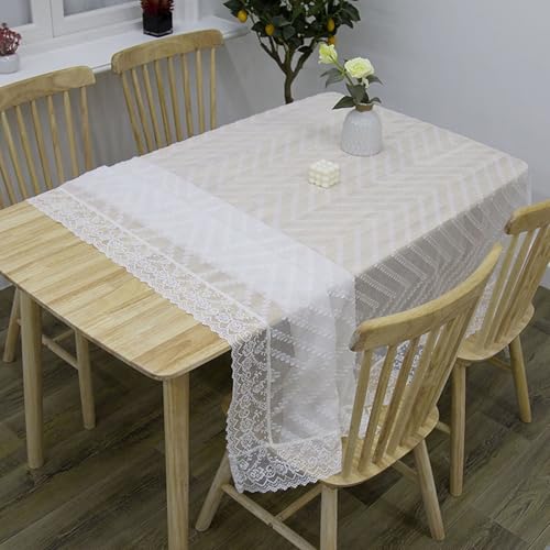 Nappe rectangulaire 140x180 cm lavable en polyester blanc pour table de repas - 4