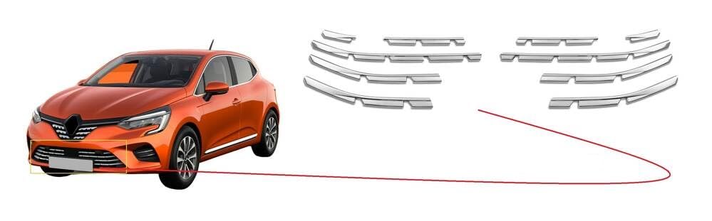 pour Renault Clio V 2019+ 10 pièces de calandre de section inférieure d'évent de Grille de calandre, couvercles de gril en acier inoxydable