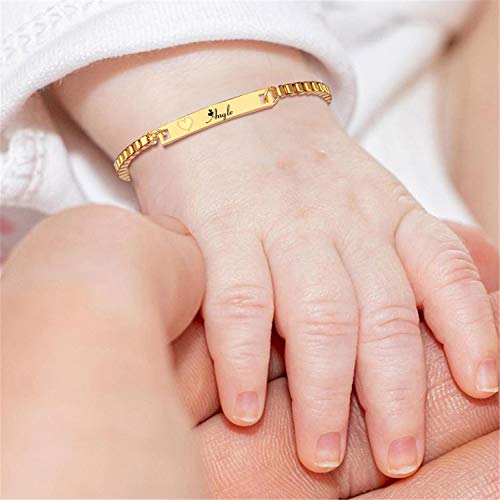 Mrenite 10K 14K 18K Solid Yellow Gold Silver Personalized His Hers Name Id Bar Bracelet Anklet Box Chain Custom Engraved Letter For Her Women Mom Daughter Son (Yellow Gold) #TOP2