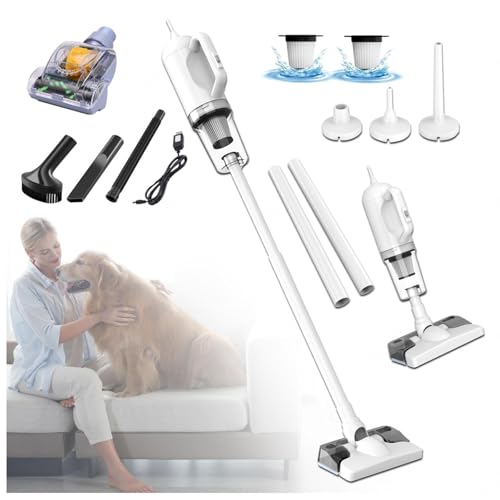 LRF-yxkj Escoba Aspiradora Sin Cable 5 in 1 Batería Recargable USB,Depósito 200 Ml, Aspirador Escoba Sin Cable con 2000mah*3 Baterías para Alfombra Pelo Mascota Suelo Sofá Cama de Colchón