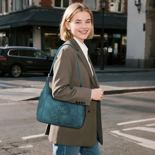 Image of Shoulder Bag for Women, Small Embossed Vegan Leather Hobo Purse | Elegant Crescent Shape Shoulder Purse with Top Handle, Adjustable Strap, Underarm Style for Daily Use, Travel & Gift Choice