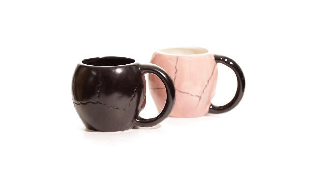 Royal Skull Coffee Mug & Saucer Set - 3 Piece Gothic Porcelain Cup, Gold Trim, Halloween Gift