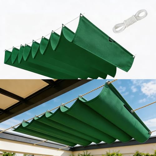 Voile d'ombrage haut de gamme rétractable en PES vert résistant 350x800 - 2