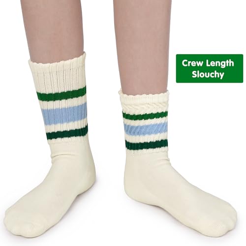 Crew Striped Socks for Women: Classic Retro Novelty Mid Calf Tube Cotton Socks with Cushioned Size 5-104