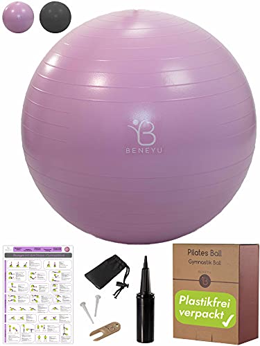 beneyu® Pelota de Gimnasia Robusta y Antideslizante con Bomba de Mano de Doble Recorrido Estable - Ideal como Pelota de Pilates  Pelota de Yoga o Pelota para Sentarse hasta 300 kg (Violetta  65cm)