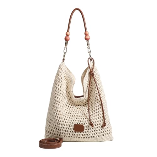 Large Capacity Crochet Knitted Summer Tote, Woven Beach Shoulder Bag, Bohemian Hollow Purses for Shopping Vacation