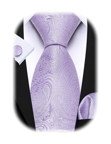 Image of Barry.Wang Men Ties Paisley Woven Silk Necktie Set with Pocket Suqare Cufflinks Formal