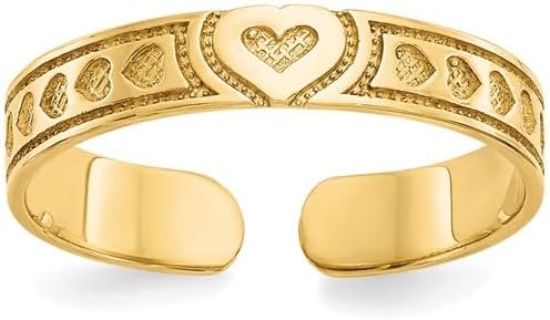 14k Yellow Gold Engraved Heart Design Adjustable Toe Ring