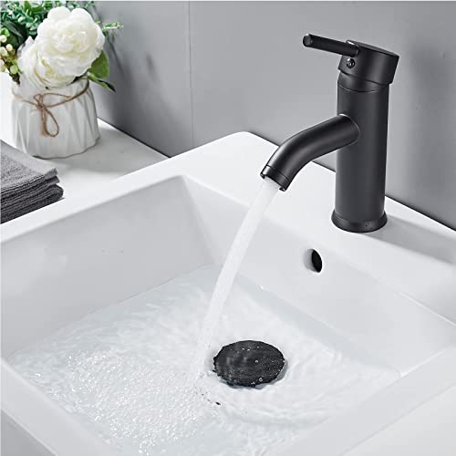 Black Bathroom Faucet Single Hole Bathroom Sink Faucet Matte Black Single Handle Vanity Basin Faucet Modern Farmhouse Rv Bathroom Faucet With Pop-Up Drain Suitable For 1 Or 3 Holes (Black, Short) #TOP1