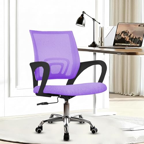 Image of Casa Copenhagen Mesh Mid Back Office /Study /Computer /Revolving /Desk Chair for Work from Home -Metal Base, Height Adjustable Seat- Purple & Black Handle