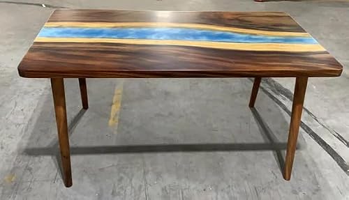 Customized Large Epoxy Table, Live Edge Blue River Look, Resin Dining Table for 2, 4, 6, 8, Epoxy Coffee Table, Living Room Table, Home décor (Without Stand, 36 x 24 Inches)
