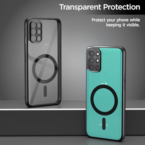 Image of Amazon Basics Back Cover for OnePlus 8T 5G / OnePlus 9R 5G Compatible with Mag-Safe | Shockproof Design | Hard Transparent Back Case (Black Mag-Safe)